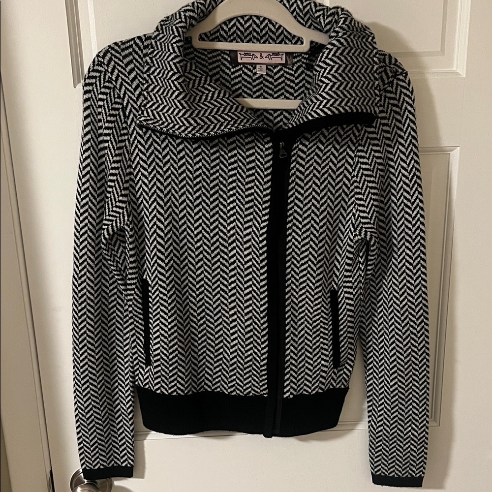 Oona & Maud Anthropologie Herringbone Knit Moto Style Zip Sweater Small